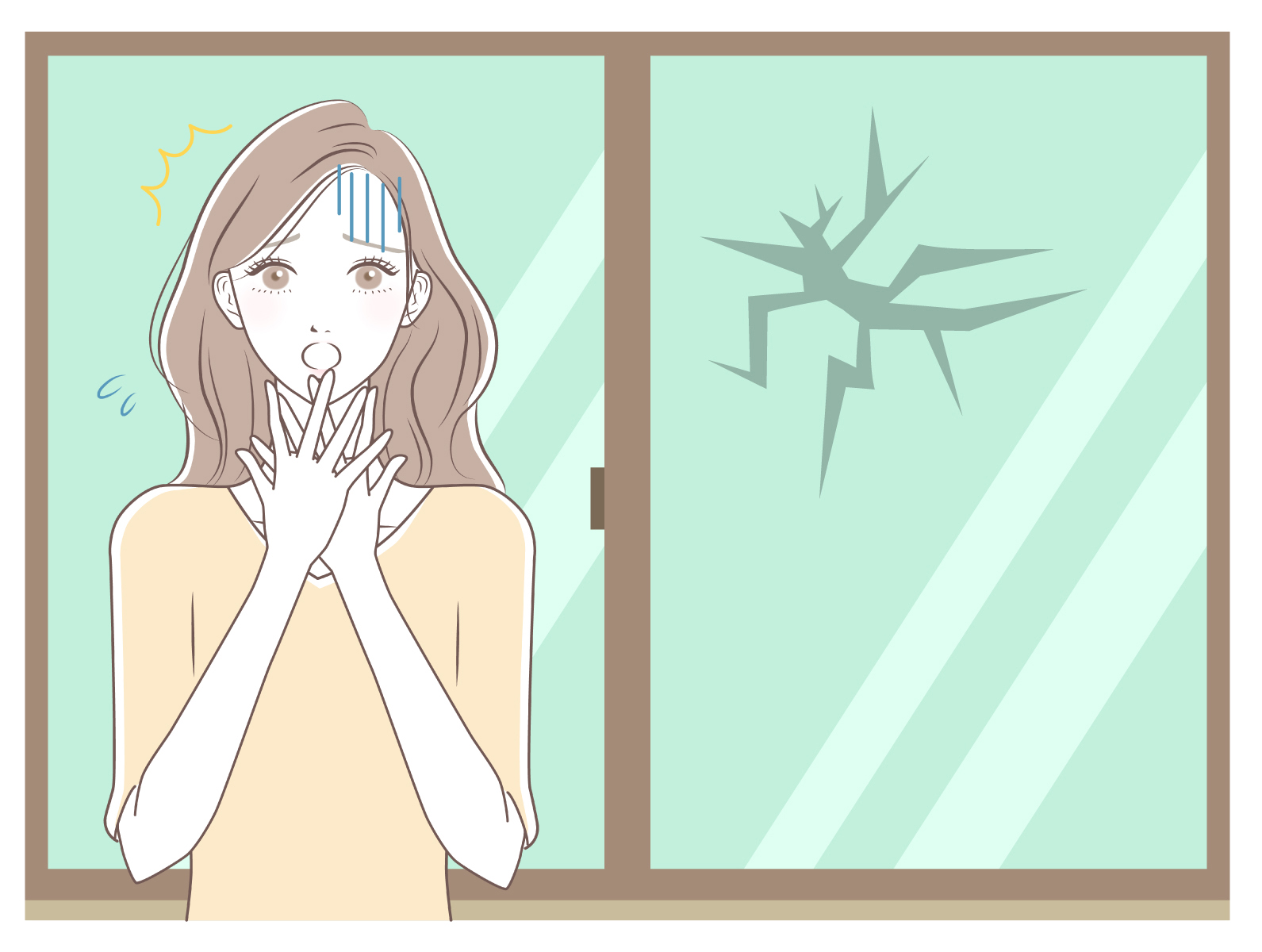 危険なガラス割れは当社へご連絡ください。